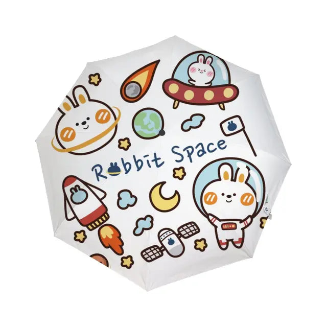 Cartoon Rabbit Easter Rain Sun Umbrellas Lovely Bunny Animal Lightweight Windproof Folding Travel Umbrella for Adults Teens Kids