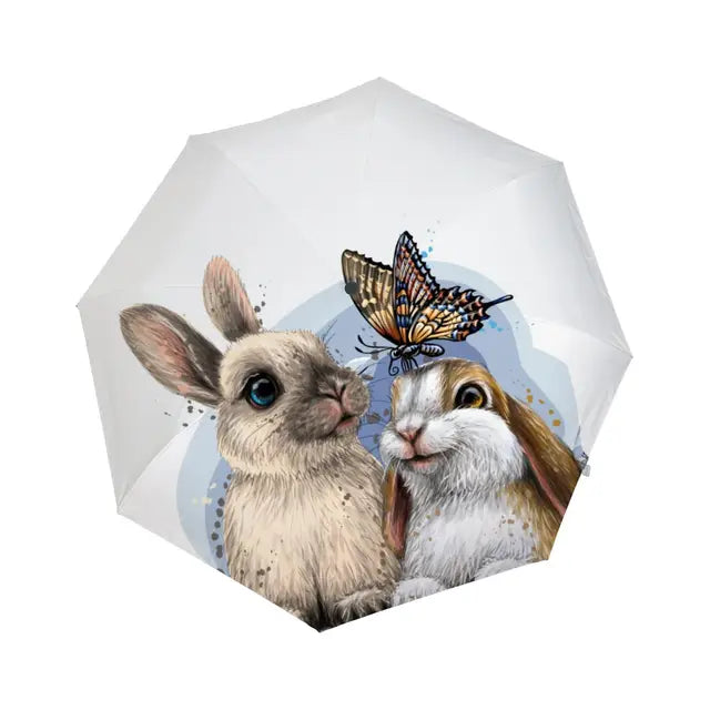 Cartoon Rabbit Easter Rain Sun Umbrellas Lovely Bunny Animal Lightweight Windproof Folding Travel Umbrella for Adults Teens Kids