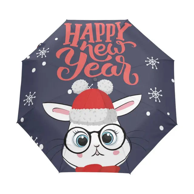 Cartoon Rabbit Easter Rain Sun Umbrellas Lovely Bunny Animal Lightweight Windproof Folding Travel Umbrella for Adults Teens Kids