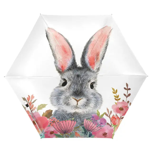 Cartoon Rabbit Easter Rain Sun Umbrellas Lovely Bunny Animal Lightweight Windproof Folding Travel Umbrella for Adults Teens Kids