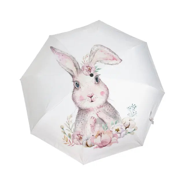 Cartoon Rabbit Easter Rain Sun Umbrellas Lovely Bunny Animal Lightweight Windproof Folding Travel Umbrella for Adults Teens Kids