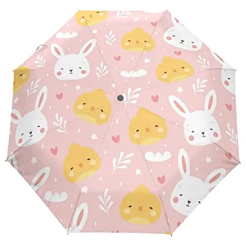 Cartoon Rabbit Easter Rain Sun Umbrellas Lovely Bunny Animal Lightweight Windproof Folding Travel Umbrella for Adults Teens Kids