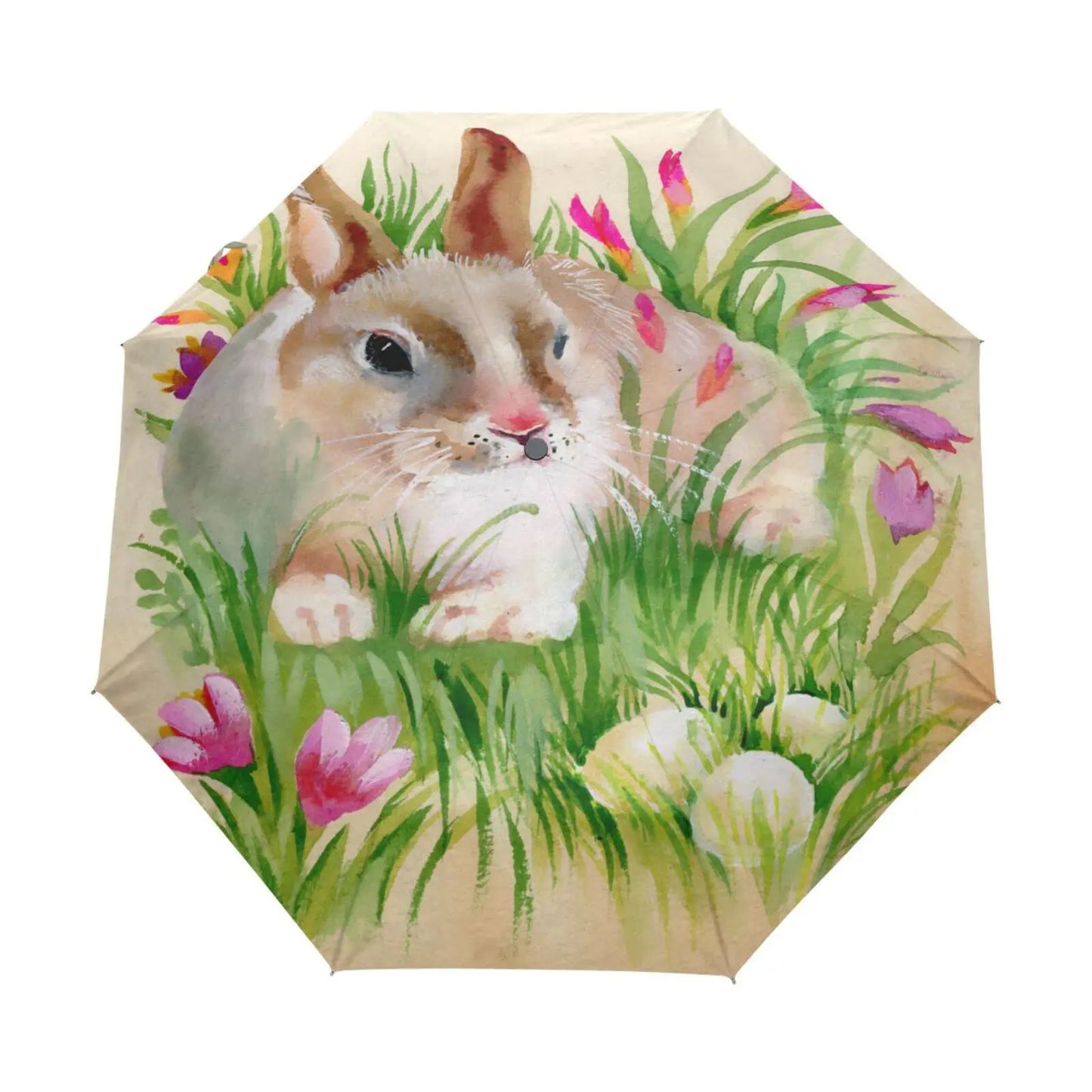 Cartoon Rabbit Easter Rain Sun Umbrellas Lovely Bunny Animal Lightweight Windproof Folding Travel Umbrella for Adults Teens Kids