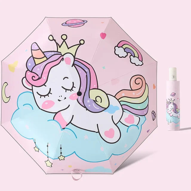 Cartoon Unicorn Automatic Umbrella Sun Rain Anti UV Windproof Beach Umbrella Girls Boys Parasol Portable Rain Umbrellas Kids