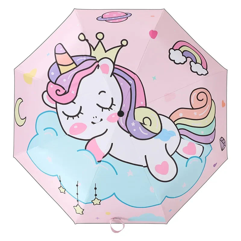 Cartoon Unicorn Automatic Umbrella Sun Rain Anti UV Windproof Beach Umbrella Girls Boys Parasol Portable Rain Umbrellas Kids