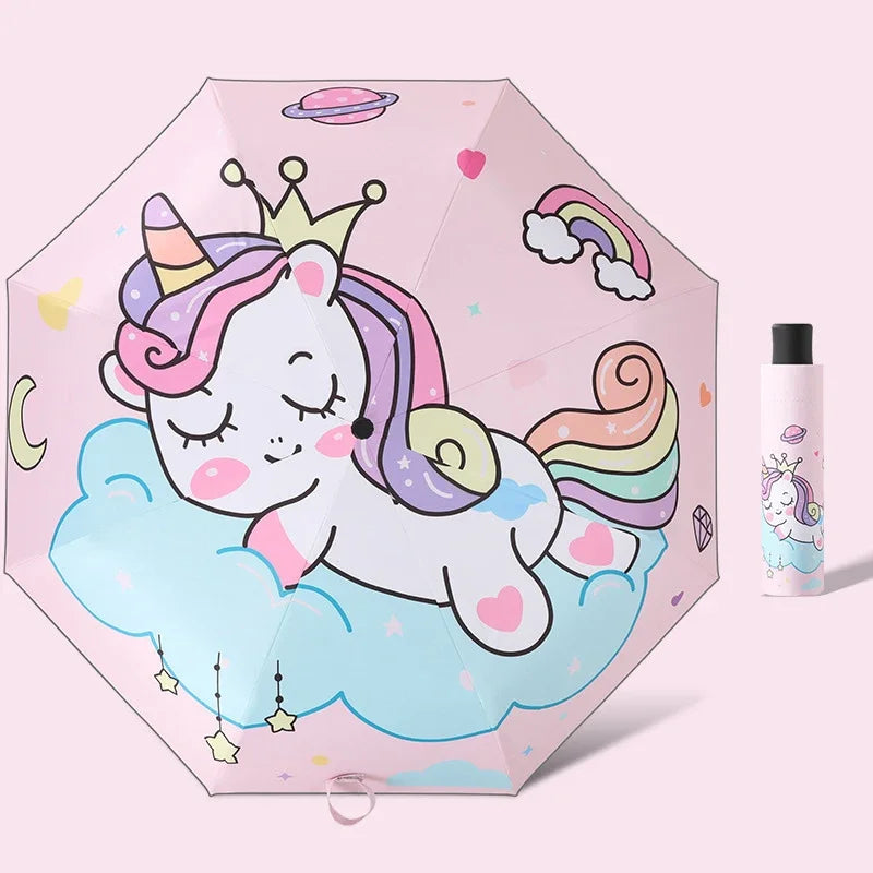 Cartoon Unicorn Automatic Umbrella Sun Rain Anti UV Windproof Beach Umbrella Girls Boys Parasol Portable Rain Umbrellas Kids