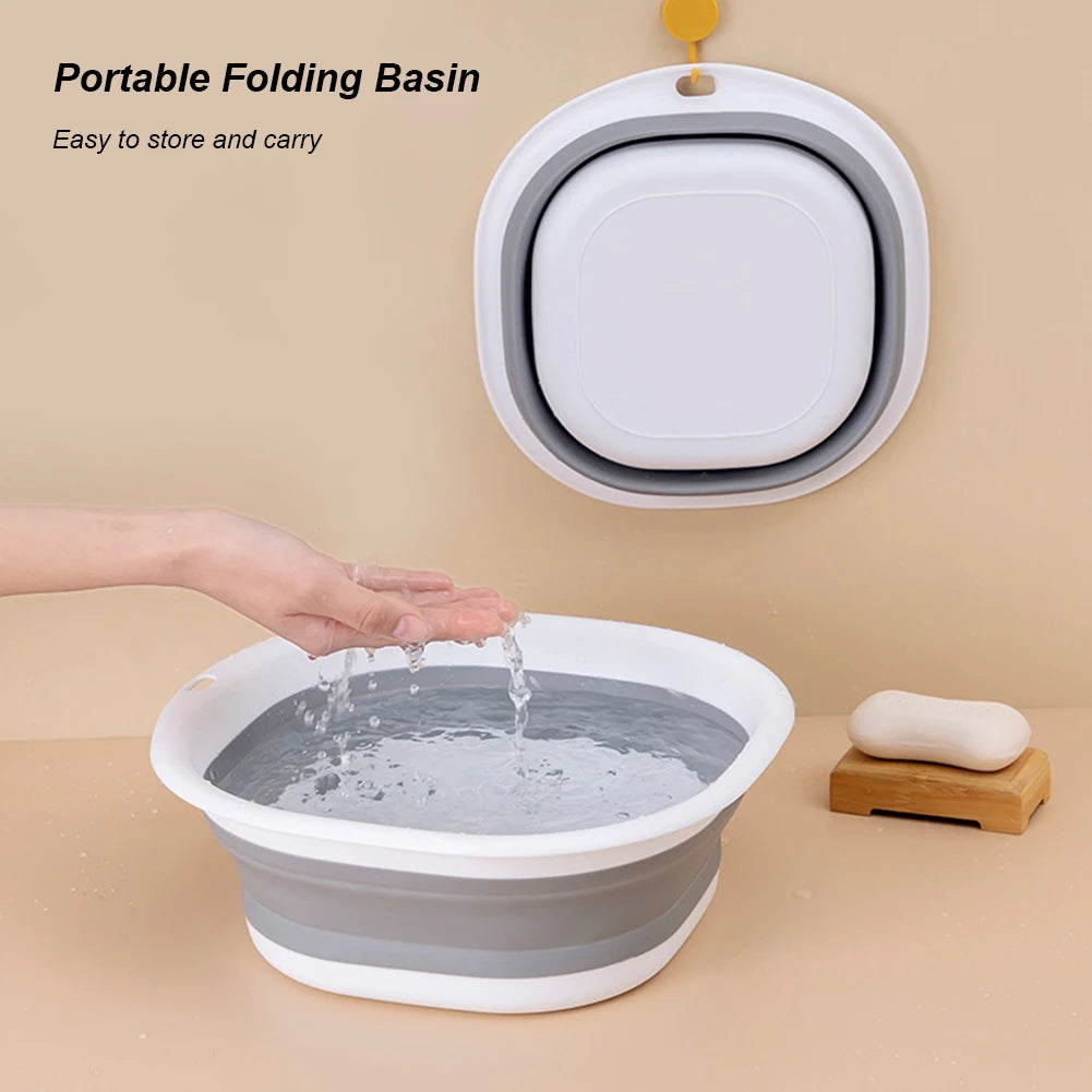 Collapsible Multipurpose Washbasin Space Saving Vegetable Wash Basin with Hanging Holes for Dishing Fruit Laundry Hiking Home