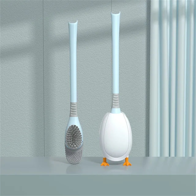 Cute Diving Duck Style Toilet Brush Wall-mounted Floor-Standing  Silicone Toilet Brush with Base Bathroom Cleaning Brush Set