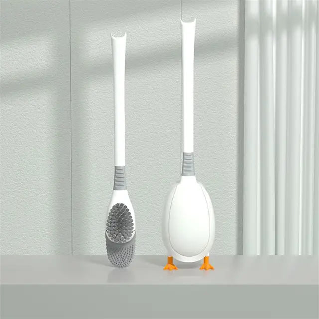 Cute Diving Duck Style Toilet Brush Wall-mounted Floor-Standing  Silicone Toilet Brush with Base Bathroom Cleaning Brush Set