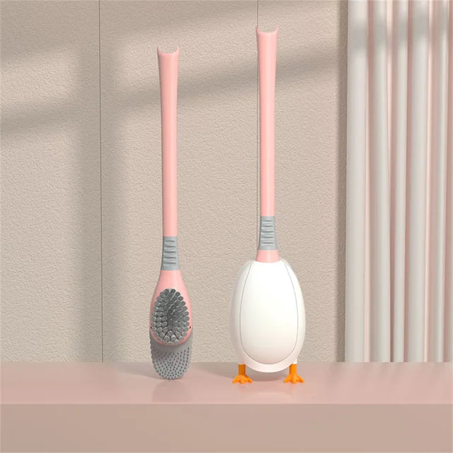 Cute Diving Duck Style Toilet Brush Wall-mounted Floor-Standing  Silicone Toilet Brush with Base Bathroom Cleaning Brush Set