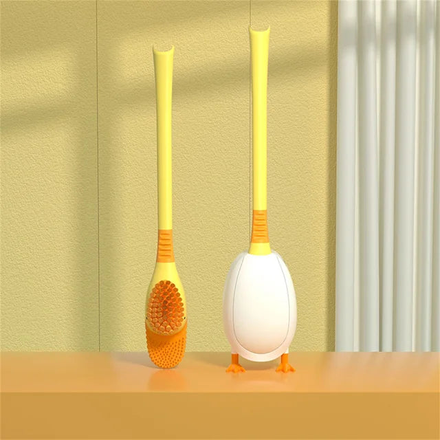 Cute Diving Duck Style Toilet Brush Wall-mounted Floor-Standing  Silicone Toilet Brush with Base Bathroom Cleaning Brush Set