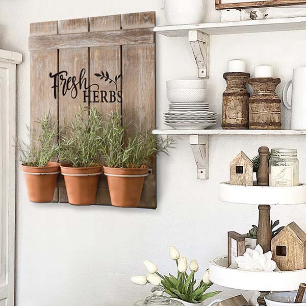 Fresh Herbs Fence Post Sign with Pots