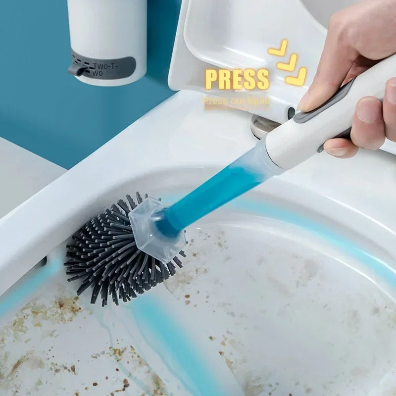 Detergent Refillable Toilet Brush Set Wall-Mounted with Holder Silicone TPR Brush for Corner Cleaning Tools Bathroom Accessories