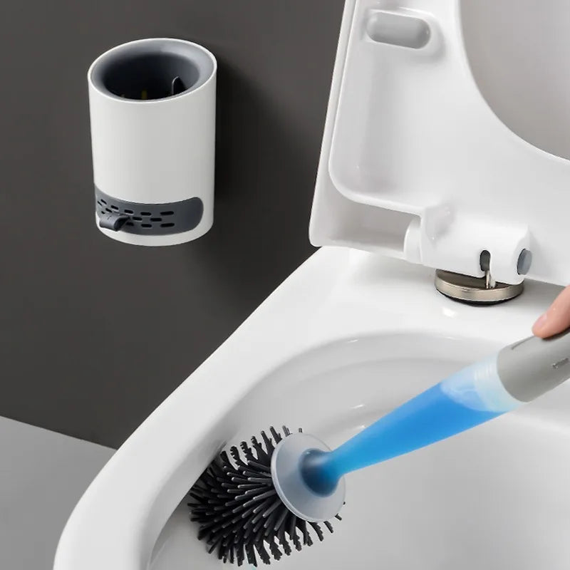 Detergent Refillable Toilet Brush Set Wall-Mounted with Holder Silicone for Corner Cleaning Tools Bathroom Accessories