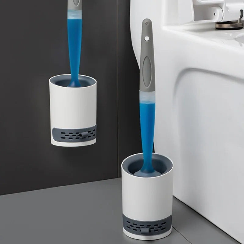 Detergent Refillable Toilet Brush Set Wall-Mounted with Holder Silicone for Corner Cleaning Tools Bathroom Accessories