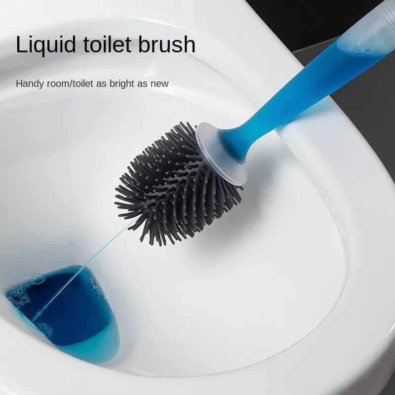 Detergent Refillable Toilet Brush Set Wall-Mounted with Holder Silicone for Corner Cleaning Tools Bathroom Accessories