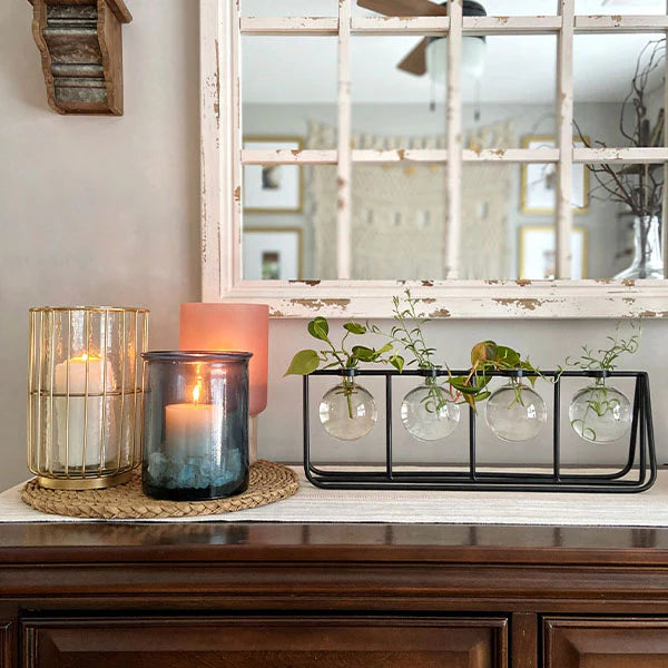 Clear Glass Bud Vases with Metal Rack