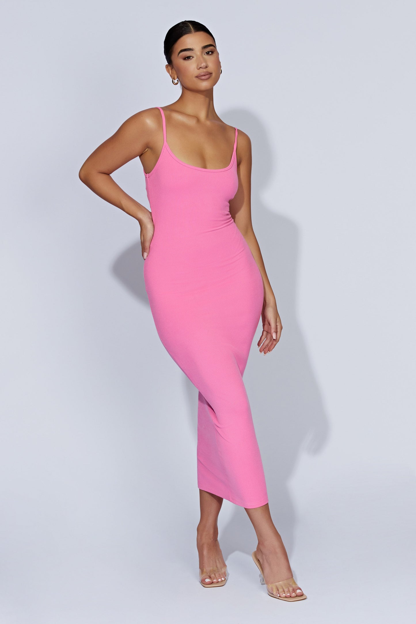 Alexis Ribbed Cami Midi Dress - Bubblegum Pink