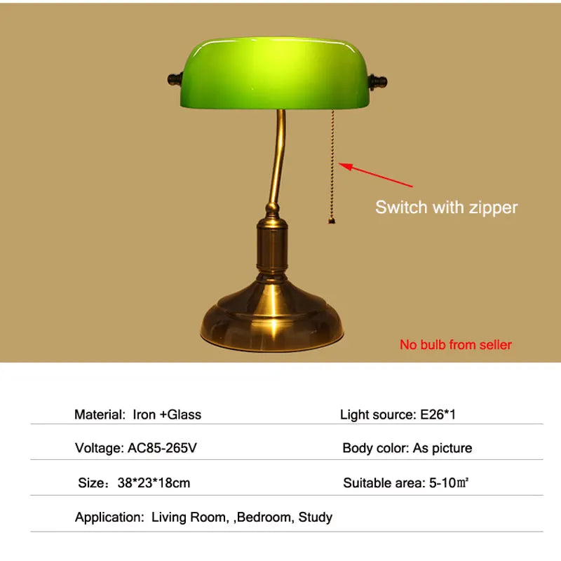 European Bank Table Lamp Retro Creative Personalized Glass Table Lamp Antique Bronze Living Room Bedroom Decorative Bedside Lamp