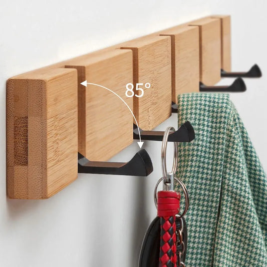 Foldable Hooks Hanger Bamboo Wall Mounted Clothes Storage Coat Rack Living Room Bedroom Kitchen Key Hook Home Decor Accessories