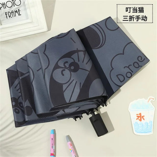 Full-Automatic Umbrella Sunscreen Black Coating Cartoon Cat Women Three-Folding Umbrella Rain Girls Sun Umbrella for Men Women