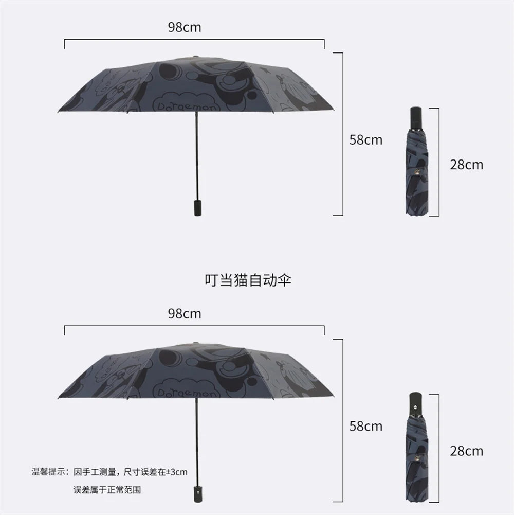 Full-Automatic Umbrella Sunscreen Black Coating Cartoon Cat Women Three-Folding Umbrella Rain Girls Sun Umbrella for Men Women