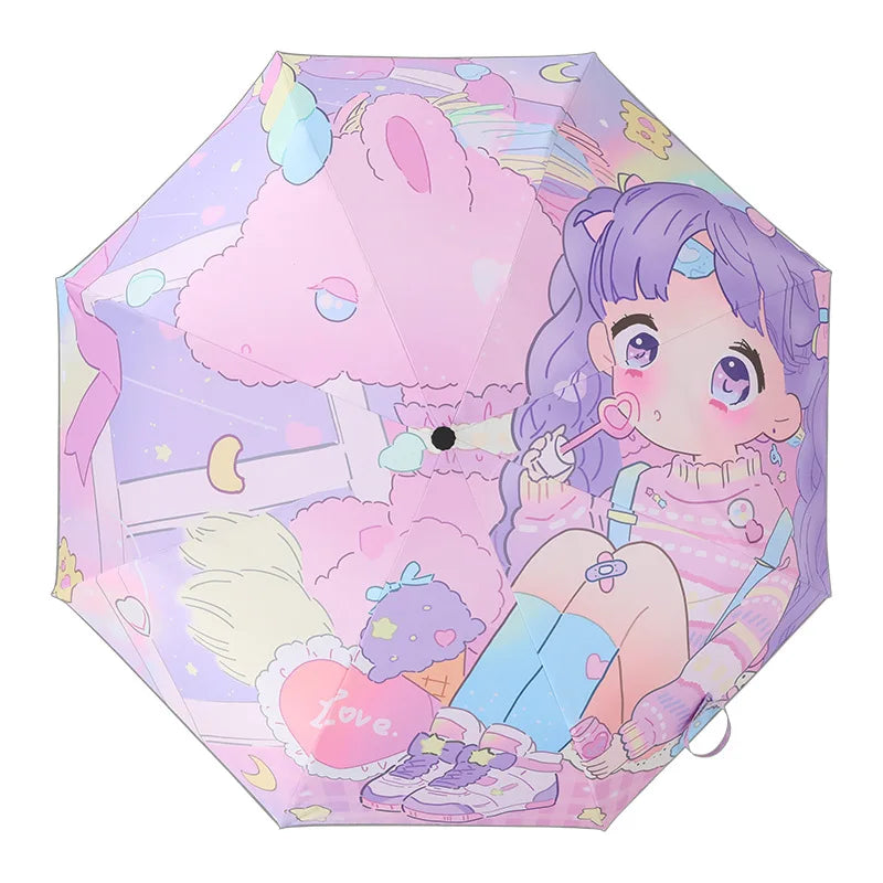 Fully Automatic Anti-Rebound Cartoon Umbrella, Folding Vinyl Reflective Stripes, Holiday Gift Student Children's Umbrella