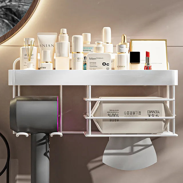 Hair Dryer Cradle Wall Mounted Cosmetic Storage Holder Straightener Stand Storage Box Tissue Organizer Shelf Bathroom Accessorie