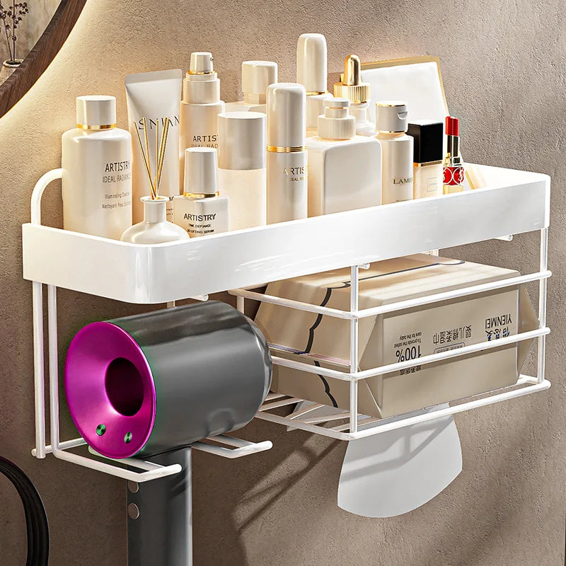 Hair Dryer Cradle Wall Mounted Cosmetic Storage Holder Straightener Stand Storage Box Tissue Organizer Shelf Bathroom Accessorie