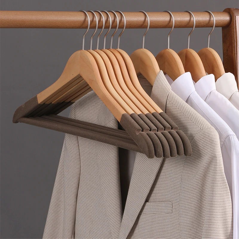 Hangers for Clothes Wardrobe Organizer Non-Slip Flocking Shoulder Luxury Wooden Shirt Dress Suit  Coat Velvet Clothes Hanger