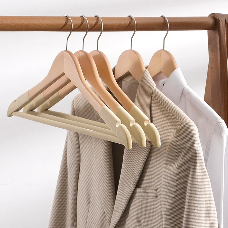 Hangers for Clothes Wardrobe Organizer Non-Slip Flocking Shoulder Luxury Wooden Shirt Dress Suit  Coat Velvet Clothes Hanger