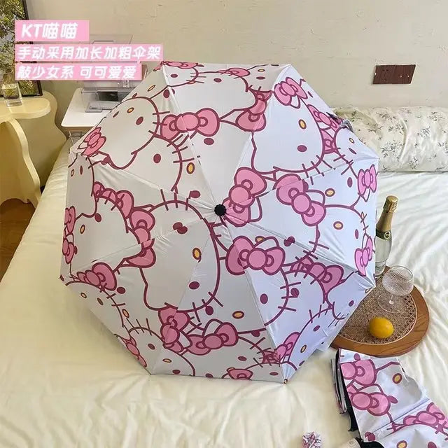 Hellokitty Umbrella Girl Good-looking Ins Style Cartoon Pattern Hello Kitty Automatic Black Rubber Umbrella Manual sanrio series