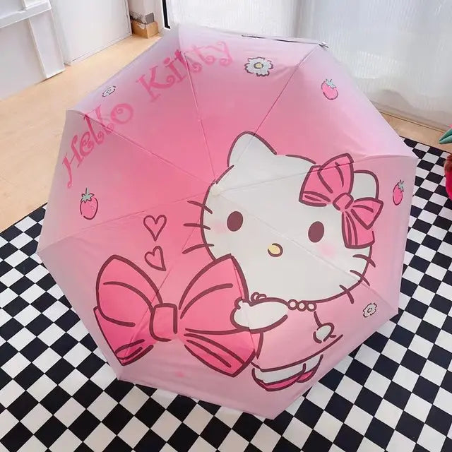 Hellokitty Umbrella Girl Good-looking Ins Style Cartoon Pattern Hello Kitty Automatic Black Rubber Umbrella Manual sanrio series