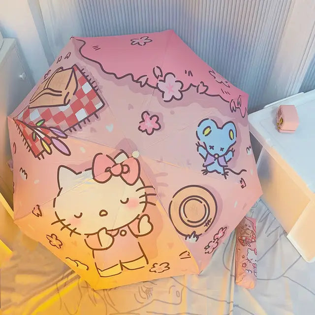 Hellokitty Umbrella Girl Good-looking Ins Style Cartoon Pattern Hello Kitty Automatic Black Rubber Umbrella Manual sanrio series