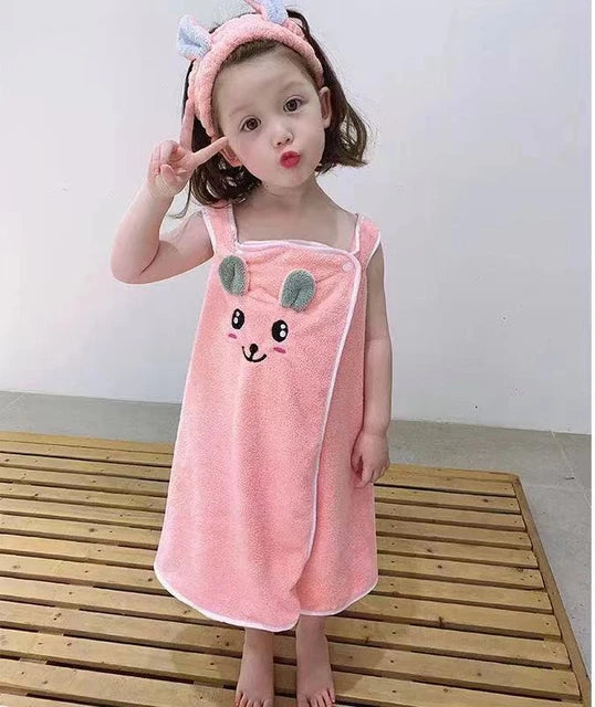 High Grade Children's Bath Towel  Skirt Hair Band Suitable for Wear By Older Children In Bathrobes 3-15 Years Old Absorbent