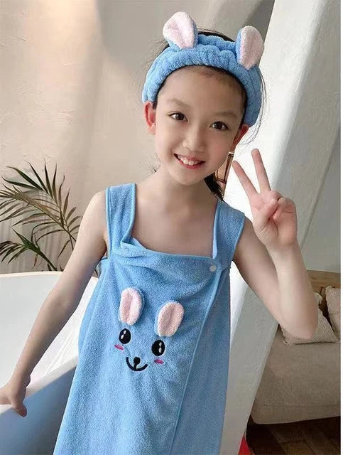 High Grade Children's Bath Towel  Skirt Hair Band Suitable for Wear By Older Children In Bathrobes 3-15 Years Old Absorbent