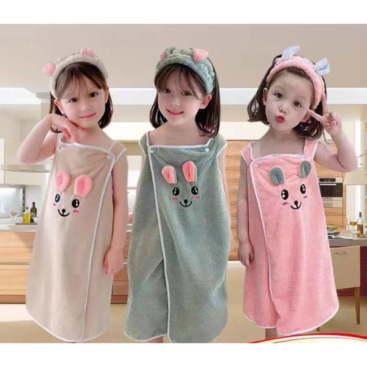 High Grade Children's Bath Towel  Skirt Hair Band Suitable for Wear By Older Children In Bathrobes 3-15 Years Old Absorbent