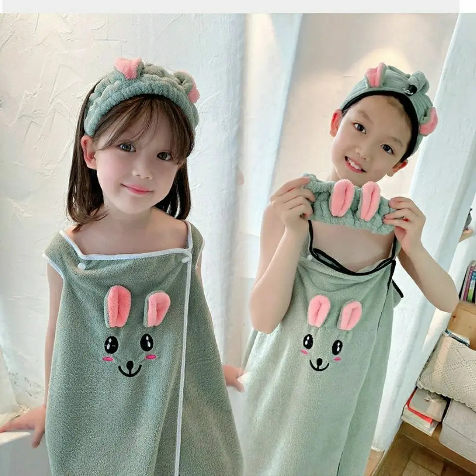 High Grade Children's Bath Towel  Skirt Hair Band Suitable for Wear By Older Children In Bathrobes 3-15 Years Old Absorbent