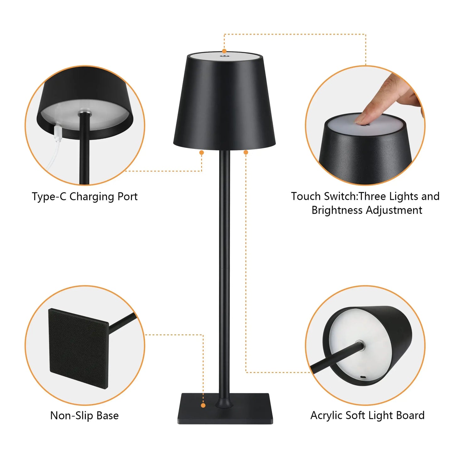 IRALAN Table lamp for bedroom Rechargeable Wireless touch lamp Camping candle Creative lamp rechargeable USB-C desk lamp