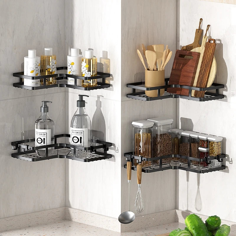 L-shaped Triangle Storage Rack Shampoo Gel Basket Shower Wall Shelf Bathroom Storage Wall Mounted Kitchen Shower Accessories