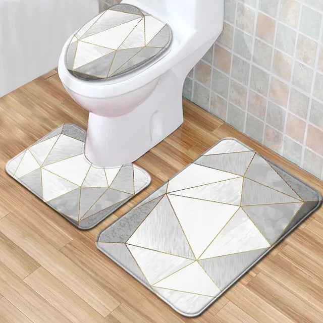 Marble Toilet Cover Floor Pad Bath Mat 3 pcs/Set Closestool Rug Bathroom Door Mat Flannel Absorbent Soft Bathr Toilet Carpet