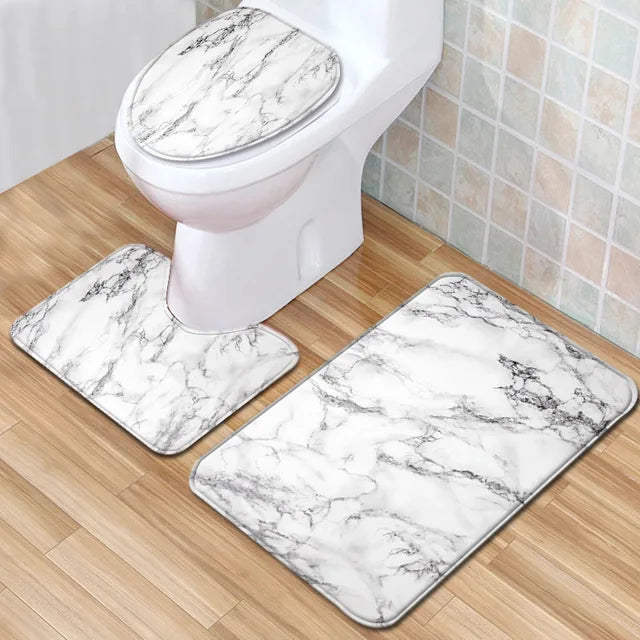 Marble Toilet Cover Floor Pad Bath Mat 3 pcs/Set Closestool Rug Bathroom Door Mat Flannel Absorbent Soft Bathr Toilet Carpet