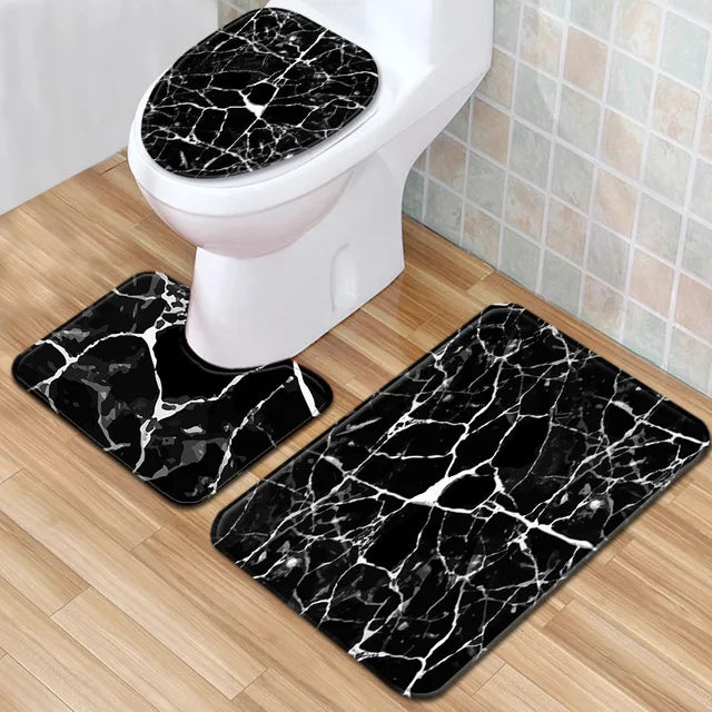 Marble Toilet Cover Floor Pad Bath Mat 3 pcs/Set Closestool Rug Bathroom Door Mat Flannel Absorbent Soft Bathr Toilet Carpet