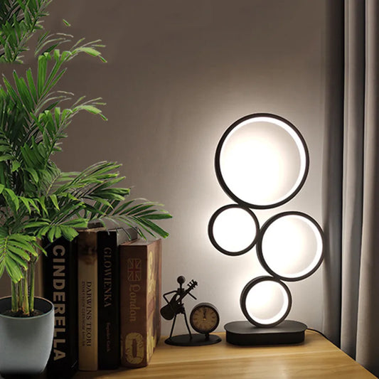 Modern Dimmable LED Table Lamp Modern Round Ring Night Lamp Unique Design 4-Circle Lighting Adjustable Light For Bedside Reading