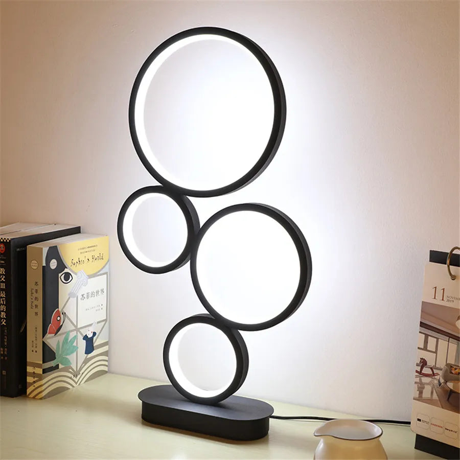 Modern Dimmable LED Table Lamp Modern Round Ring Night Lamp Unique Design 4-Circle Lighting Adjustable Light For Bedside Reading