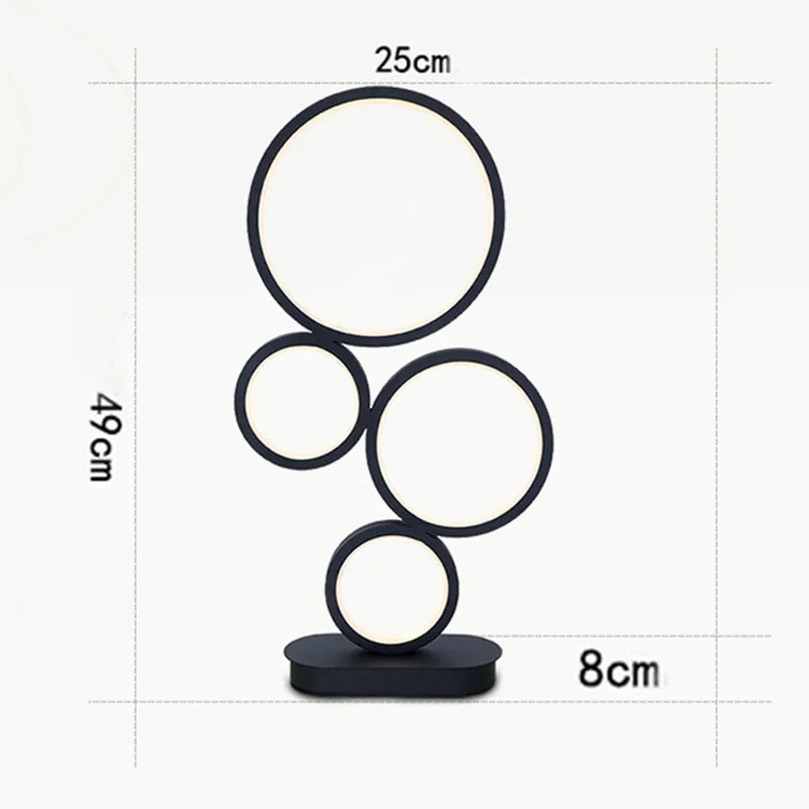 Modern Dimmable LED Table Lamp Modern Round Ring Night Lamp Unique Design 4-Circle Lighting Adjustable Light For Bedside Reading