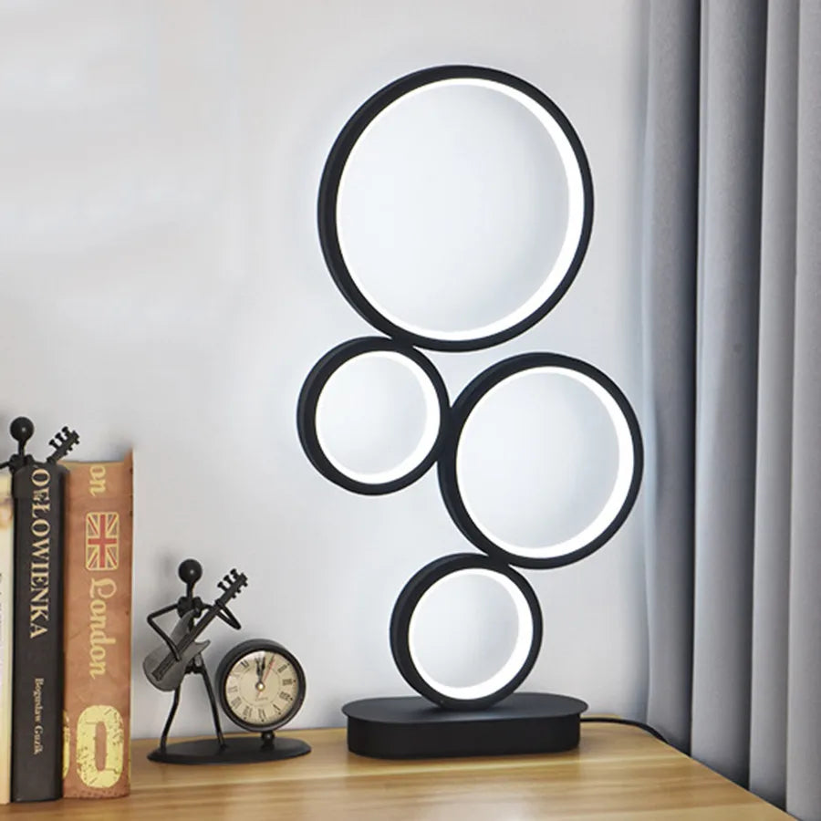 Modern Dimmable LED Table Lamp Modern Round Ring Night Lamp Unique Design 4-Circle Lighting Adjustable Light For Bedside Reading