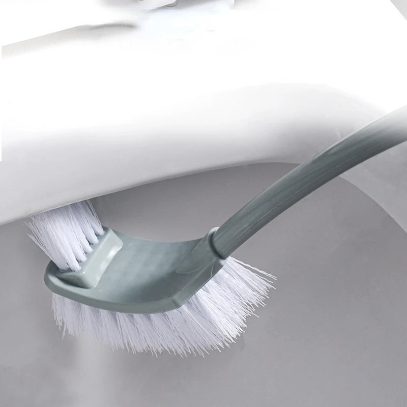 Multi-function Double Head Plastic Toilet Brush Set with Stand Curved Bathroom Cleaning Scrubber Thicken Handle Corner Brush