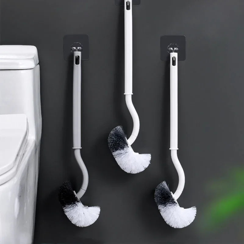 Multi-function Head Plastic Toilet Brush Curved Bathroom Cleaning Scrubber Bending Thicken Handle Corner Brush PP Holder