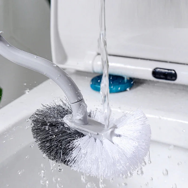 Multi-function Head Plastic Toilet Brush Curved Bathroom Cleaning Scrubber Bending Thicken Handle Corner Brush PP Holder